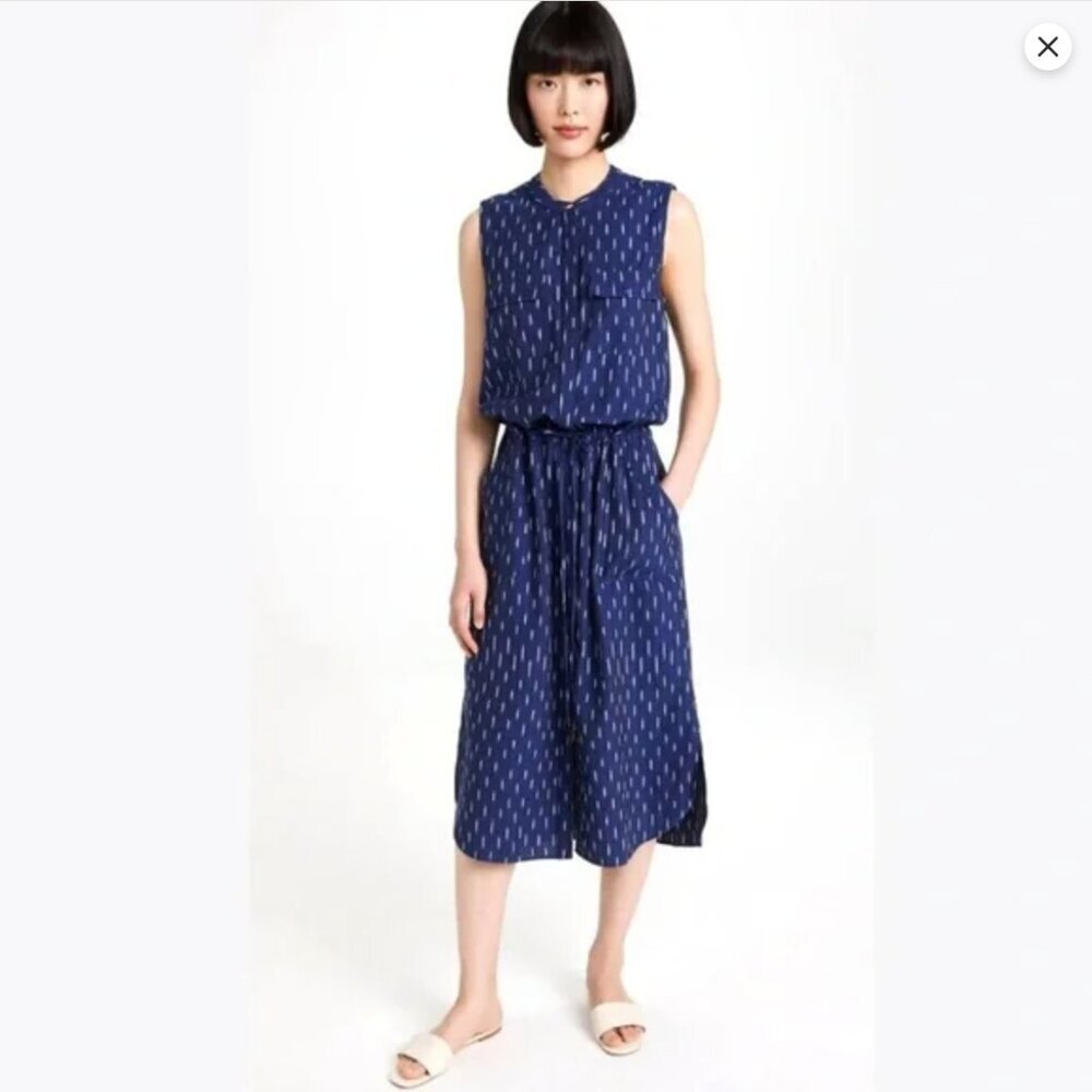 Faherty Saylor Midi Dress in Midnight Ikat Womens Medium Pockets Blue Sleeveless - Picture 4 of 15